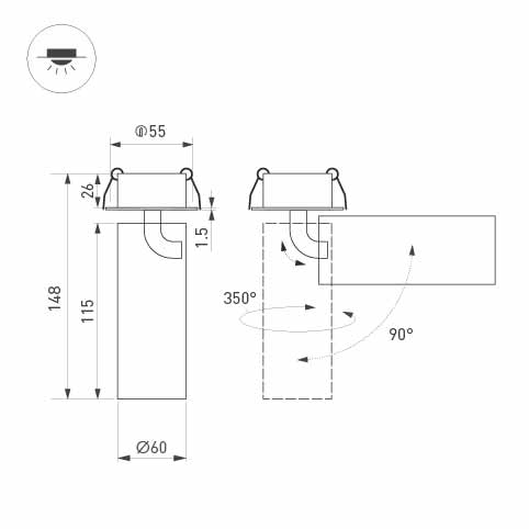 Светильник SP-GABI-BUILT-FLAP-R60-12W Day4000 (BK, 60 deg, 230V), Arlight, 052358, изображение 4 Светильник SP-GABI-BUILT-FLAP-R60-12W Day4000 (BK, 60 deg, 230V), Arlight, 052358, изображение 4