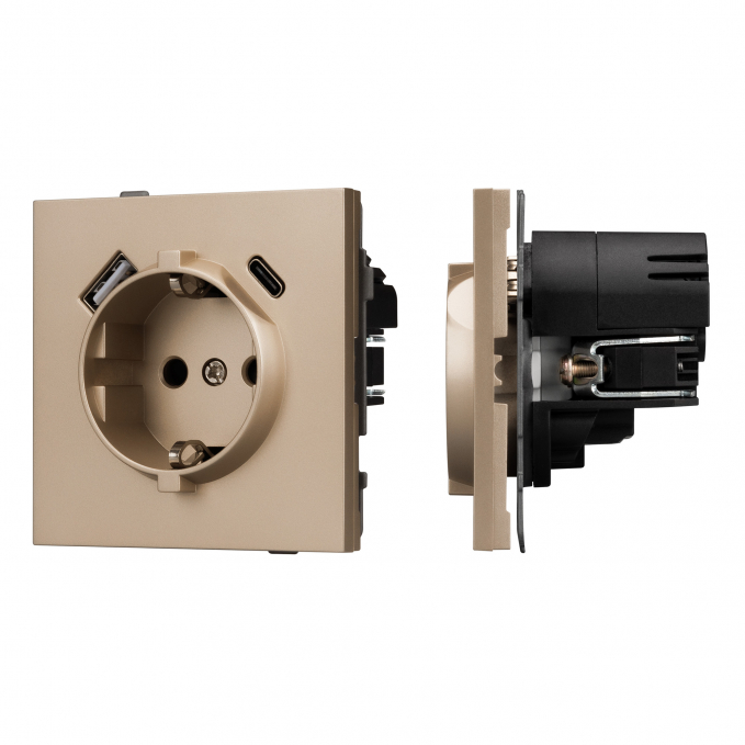 Механизм розетки с USB зарядкой SCT-TENDO-MUAC-PL-GD (230V, 16A), Arlight, 054089, изображение 1 Механизм розетки с USB зарядкой SCT-TENDO-MUAC-PL-GD (230V, 16A), Arlight, 054089, изображение 1