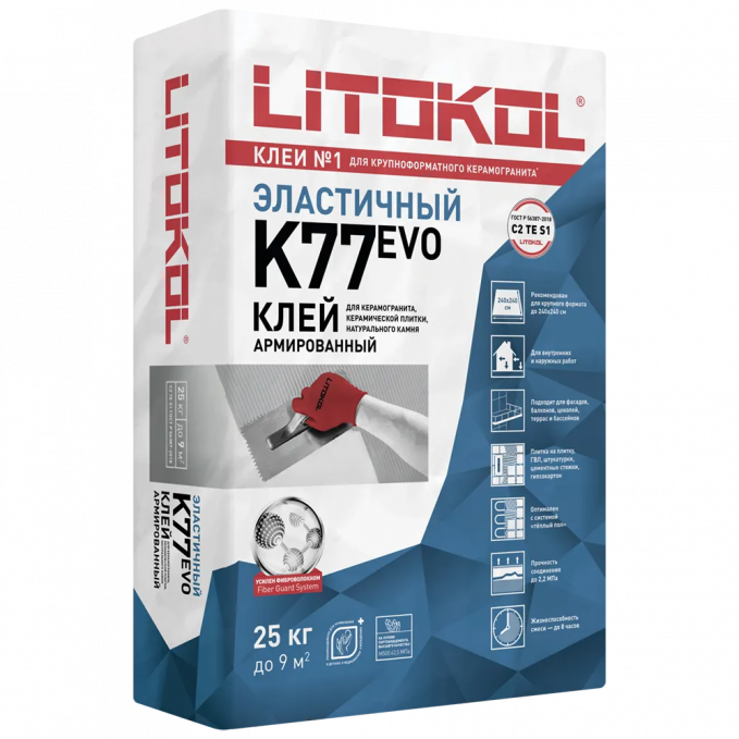 Клей для плитки и керамогранита Litokol Superflex K77 Evo, 25 кг Клей для плитки и керамогранита Litokol Superflex K77 Evo, 25 кг