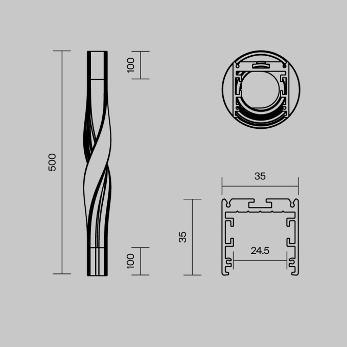 Радиусный профиль 35x35 Скрученный 180° черный, ALM-3535R-B-T-180°-0.5M, изображение 6