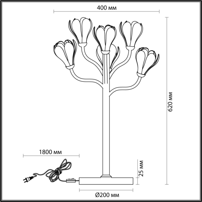 Настольная лампа G4 LED 6*5W GARDI MODERN ODL25 553 ODEON LIGHT 5090/6T, схема товара Настольная лампа G4 LED 6*5W GARDI MODERN ODL25 553 ODEON LIGHT 5090/6T, схема товара