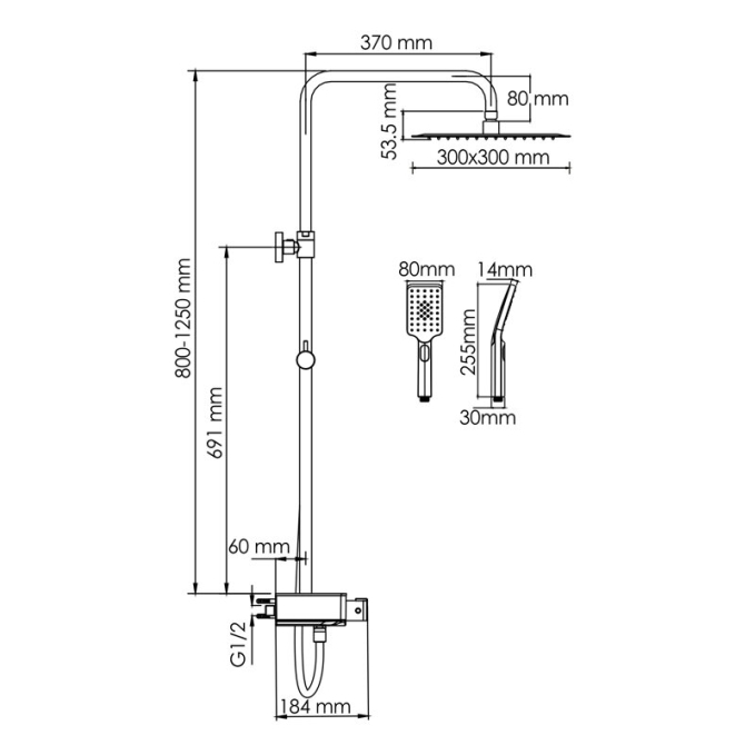 Душевая система WasserKRAFT  A114.162.130.CB T