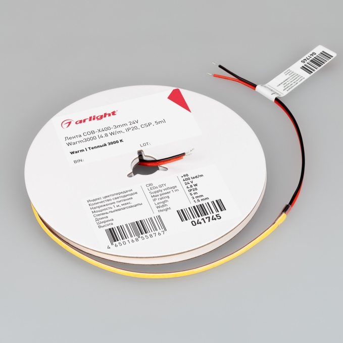 Светодиодная лента COB-X400-3mm 24V Warm3000 (4.8 W/m, IP20, CSP, 5m), Arlight, 041745, изображение 2 Светодиодная лента COB-X400-3mm 24V Warm3000 (4.8 W/m, IP20, CSP, 5m), Arlight, 041745, изображение 2