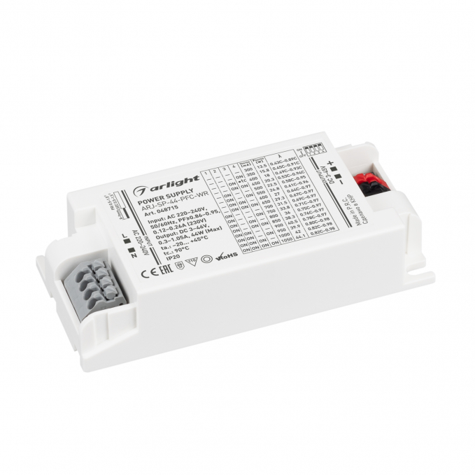 Блок питания ARJ-SP-44-PFC-WR (44W, 3-45V, 0.3-1.05A), Arlight, 048715, изображение 1 Блок питания ARJ-SP-44-PFC-WR (44W, 3-45V, 0.3-1.05A), Arlight, 048715, изображение 1