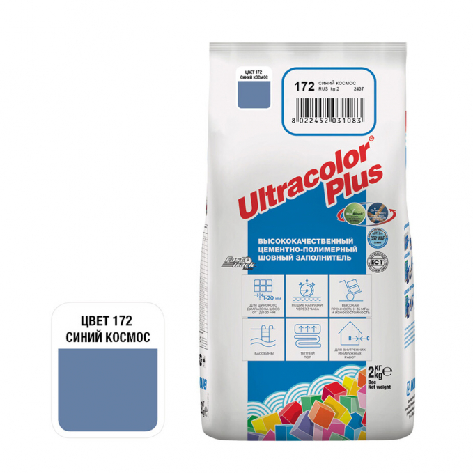 Затирка цементная Mapei Ultracolor Plus №172 Синий Космос, 2 кг Затирка цементная Mapei Ultracolor Plus №172 Синий Космос, 2 кг
