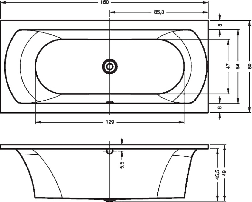 Ванна акриловая Riho Lima 180x80 R B052001005 пристенная Ванна акриловая Riho Lima 180x80 R B052001005 пристенная
