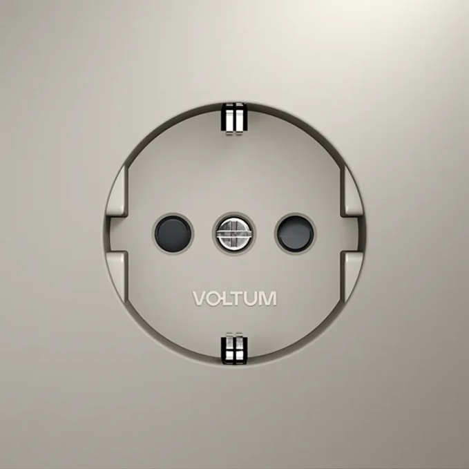 Розетка встраиваемая VOLTUM S70 с заземлением и защитными шторками, 16А, (кашемир), Voltum, VLS040203