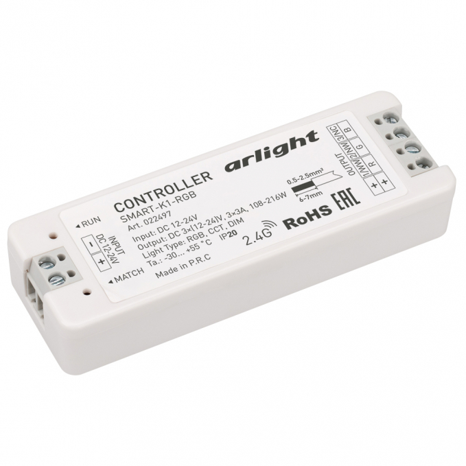 Контроллер SMART-K1-RGB (12-24V, 3x3A, 2.4G), Arlight, 022497, изображение 1 Контроллер SMART-K1-RGB (12-24V, 3x3A, 2.4G), Arlight, 022497, изображение 1
