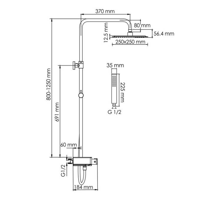 Душевая система WasserKRAFT A114.255.218.CB T Душевая система WasserKRAFT A114.255.218.CB T
