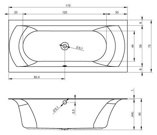 Ванна акриловая Riho Linares 170x75 R B141001005 пристенная Ванна акриловая Riho Linares 170x75 R B141001005 пристенная