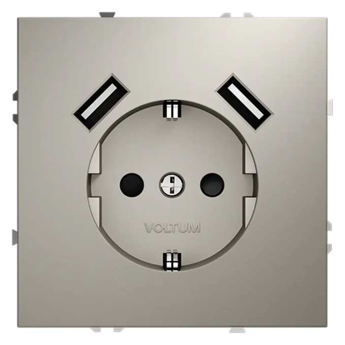 Розетка встраиваемая VOLTUM S70 с заземлением и защитными шторками, 16А, с USB, A+A, (кашемир), Voltum, VLS040403