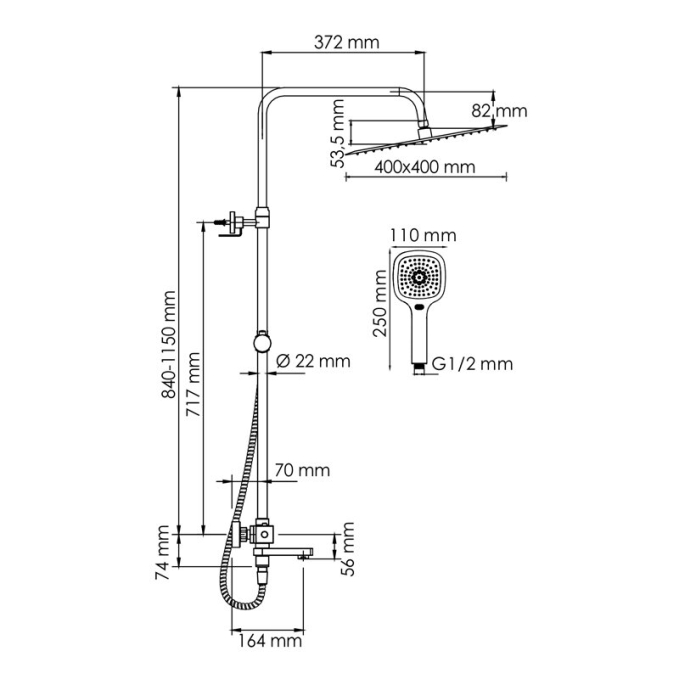 Душевая система WasserKRAFT  A199.119.065.010.CH T