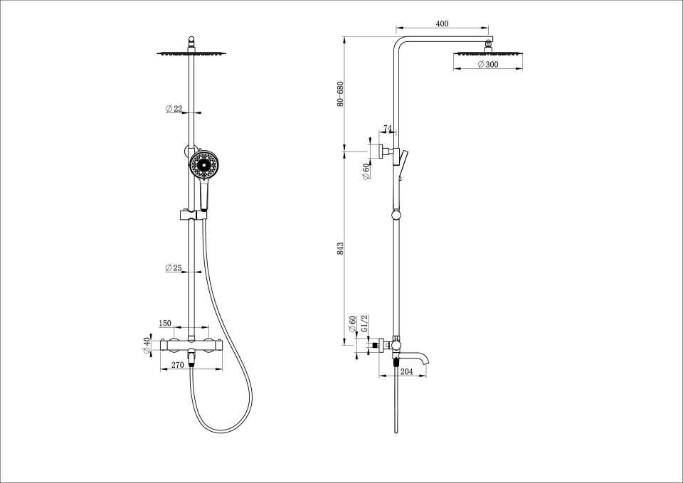 Душевая стойка со смесителем Wonzon & Woghand Stick WW-88739903-BG золото брашированная с термостатом