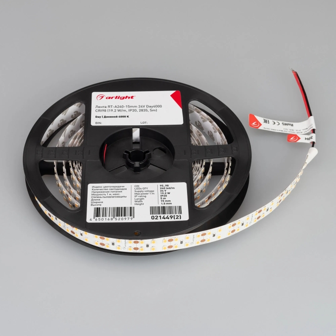 Светодиодная лента RT-A240-15mm 24V Day4000 CRI98 (19.2 W/m, IP20, 2835, 5m), Arlight, 021449(2), изображение 3 Светодиодная лента RT-A240-15mm 24V Day4000 CRI98 (19.2 W/m, IP20, 2835, 5m), Arlight, 021449(2), изображение 3