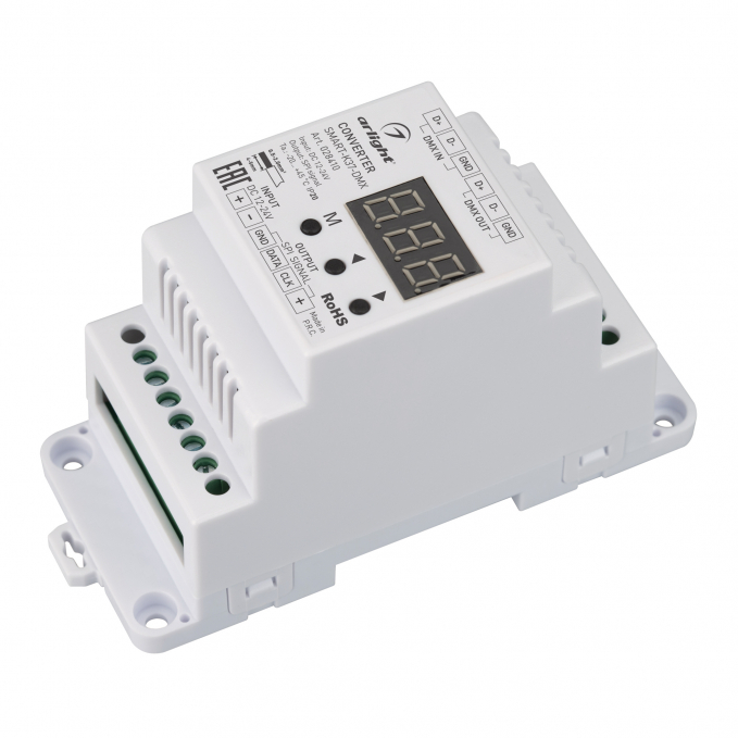Конвертер SMART-K37-DMX (12-24V, SPI, DIN, 2.4G), Arlight, 028410, изображение 1 Конвертер SMART-K37-DMX (12-24V, SPI, DIN, 2.4G), Arlight, 028410, изображение 1