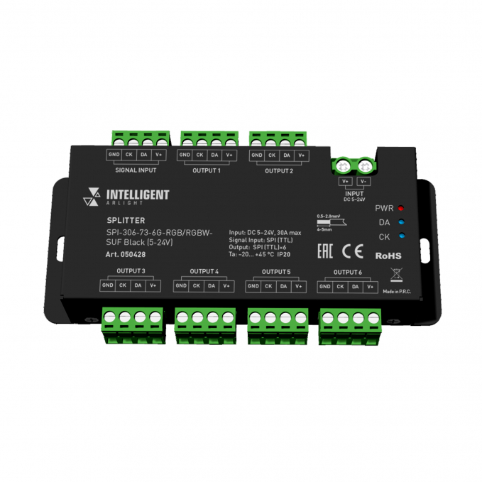 INTELLIGENT ARLIGHT Сплиттер SPI-306-73-6G-RGB/RGBW-SUF Black (5-24V), Arlight, 050428, изображение 1 INTELLIGENT ARLIGHT Сплиттер SPI-306-73-6G-RGB/RGBW-SUF Black (5-24V), Arlight, 050428, изображение 1