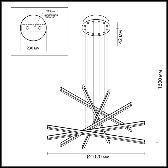 Подвесной светильник LED 4000K 96W 220V RUDY L-VISION ODL20 310 ODEON LIGHT 3890/96L, схема товара Подвесной светильник LED 4000K 96W 220V RUDY L-VISION ODL20 310 ODEON LIGHT 3890/96L, схема товара