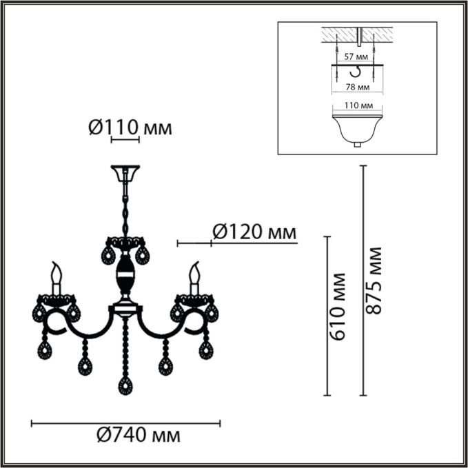 Люстра E14 8*40W 220V SNOW CLASSI LN26 091 LUMION 8189/8, схема товара Люстра E14 8*40W 220V SNOW CLASSI LN26 091 LUMION 8189/8, схема товара