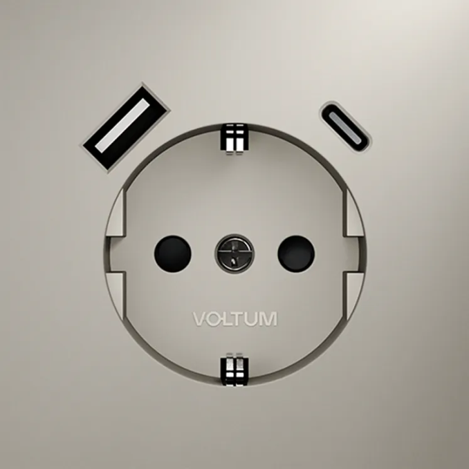 Розетка встраиваемая VOLTUM S70 с заземлением и защитными шторками, 16А, с USB, A+С, (кашемир), Voltum, VLS040503