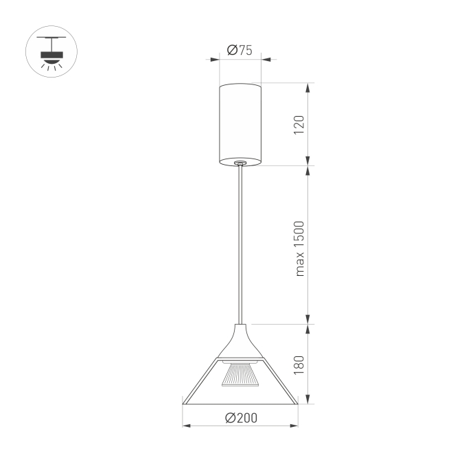 Светильник SP-OMBRELLO-HANG-R200-7W Warm3000 (BK, 30 deg, 230V), Arlight, 059590, изображение 3