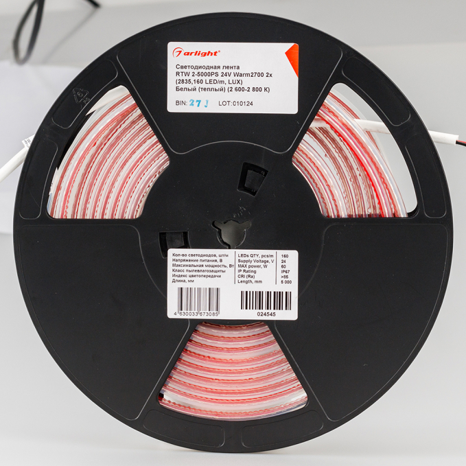 Светодиодная лента RTW 2-5000PS 24V Warm2700 2x (2835, 160 LED/m, LUX), Arlight, 024545, изображение 4 Светодиодная лента RTW 2-5000PS 24V Warm2700 2x (2835, 160 LED/m, LUX), Arlight, 024545, изображение 4