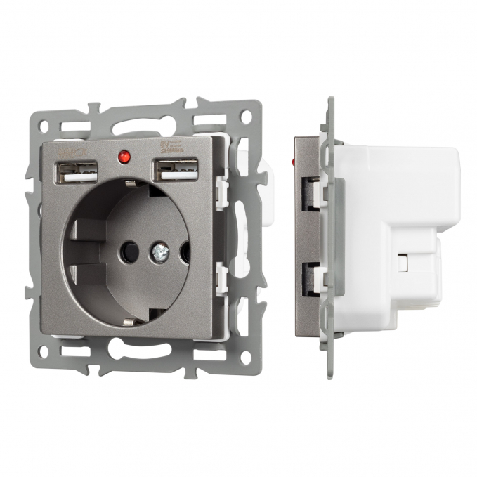Механизм розетки с USB зарядкой SCT-MUAA-PL-GR (250V, 16A), Arlight, 043735, изображение 1 Механизм розетки с USB зарядкой SCT-MUAA-PL-GR (250V, 16A), Arlight, 043735, изображение 1