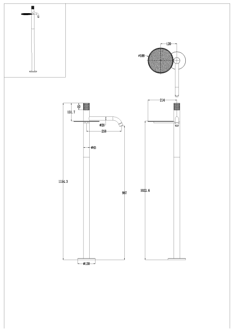 Смеситель напольный Boheme Stick 120-SGM.3 глянцевый графит