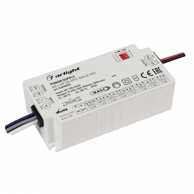 Блок питания ARJ-SP-20-PFC-DALI2-INS (20W, 9-45V, 0.35-0.7A), Arlight, 030909(1), изображение 1 Блок питания ARJ-SP-20-PFC-DALI2-INS (20W, 9-45V, 0.35-0.7A), Arlight, 030909(1), изображение 1
