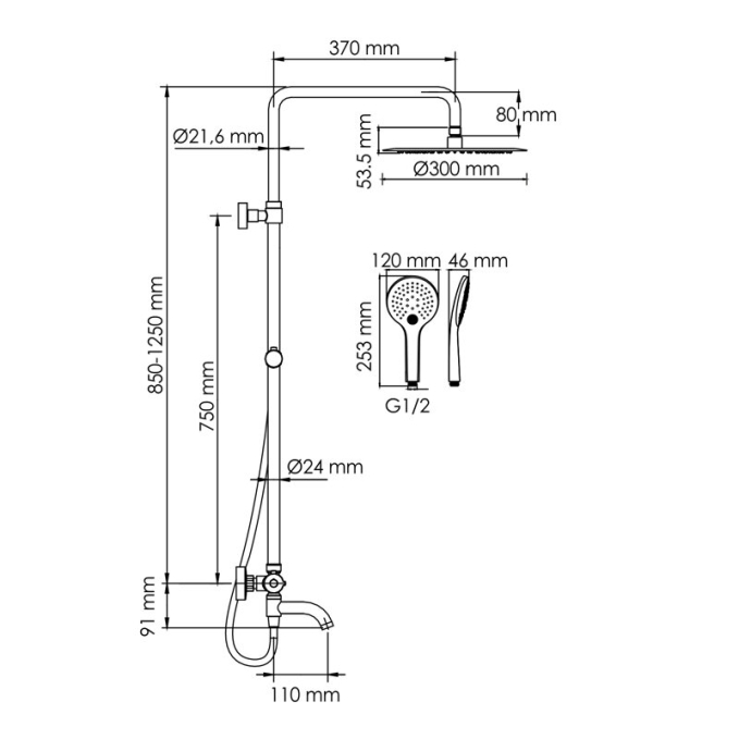 Душевая система WasserKRAFT A288.160.078.BM T Душевая система WasserKRAFT A288.160.078.BM T
