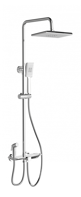 Душевая стойка со смесителем Wonzon & Woghand WW-B3310-CR хром глянцевая с термостатом и гигиеническим душем Душевая стойка со смесителем Wonzon & Woghand WW-B3310-CR хром глянцевая с термостатом и гигиеническим душем