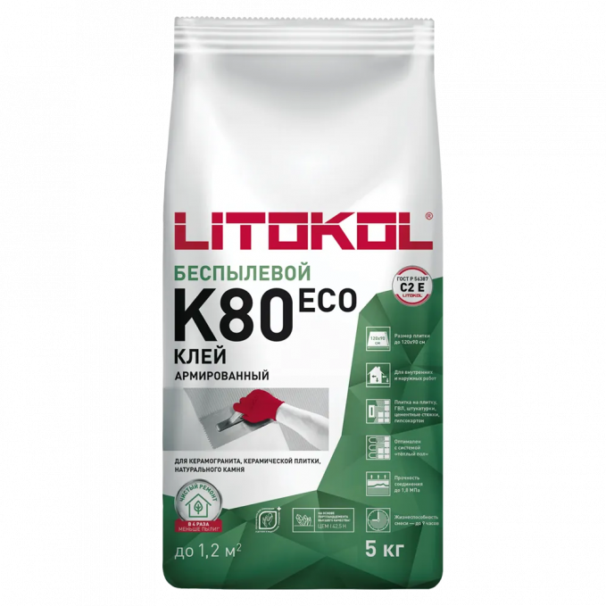 Клей для плитки и керамогранита Litokol Litoflex K80 Eco, 5 кг