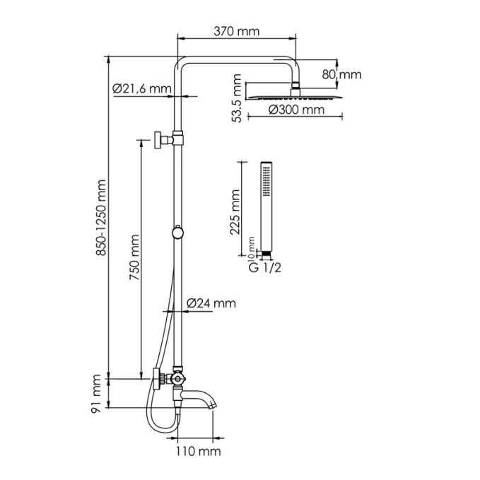 Душевая система WasserKRAFT A288.160.217.BM T Душевая система WasserKRAFT A288.160.217.BM T