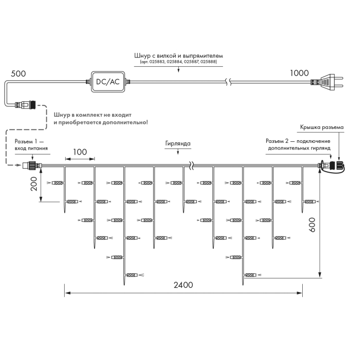 Светодиодная гирлянда ARD-EDGE-CLASSIC-2400x600-BLACK-88LED-PULSE White (230V, 6W), Arlight, 034916, изображение 2 Светодиодная гирлянда ARD-EDGE-CLASSIC-2400x600-BLACK-88LED-PULSE White (230V, 6W), Arlight, 034916, изображение 2