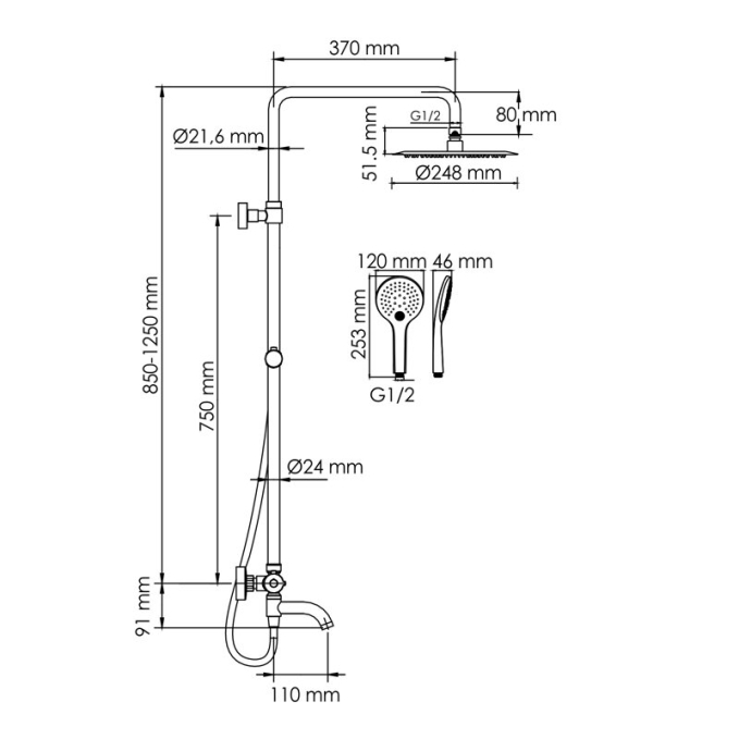 Душевая система WasserKRAFT A288.258.078.BM T Душевая система WasserKRAFT A288.258.078.BM T