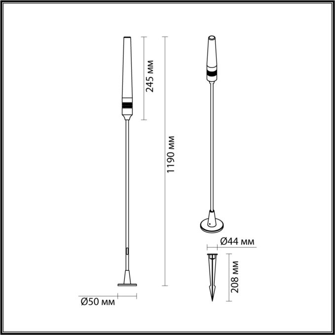 Ландшафтный светильник 1190мм IP65 LED 3W CRI 90 3000K 360° 24V CANNA (нужен драйвер 357781/357782) NATURE ODL25 656 ODEON LIGHT 7020/4GB, схема товара