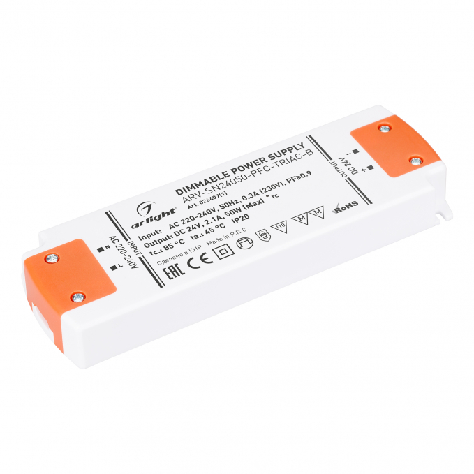 Блок питания ARV-SN24050-PFC-TRIAC-B (24V, 2.1A, 50W), Arlight, 026407(1), изображение 1 Блок питания ARV-SN24050-PFC-TRIAC-B (24V, 2.1A, 50W), Arlight, 026407(1), изображение 1