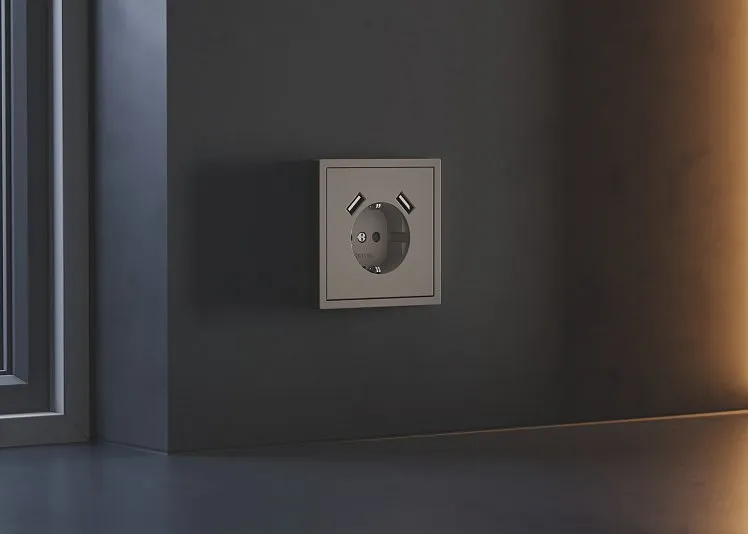 Накладка для розетки с заземлением и защитными шторками, с USB A+A, S70 (капучино), Voltum, VLS000914