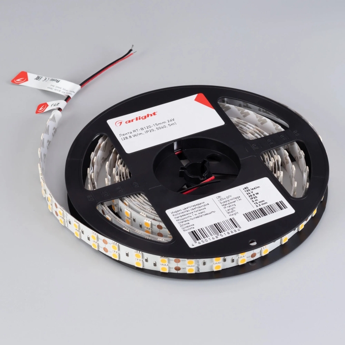 Светодиодная лента RT-B120-15mm 24V Warm3000 (28.8 W/m, IP20, 5060, 5m), Arlight, 028654(2), изображение 2 Светодиодная лента RT-B120-15mm 24V Warm3000 (28.8 W/m, IP20, 5060, 5m), Arlight, 028654(2), изображение 2