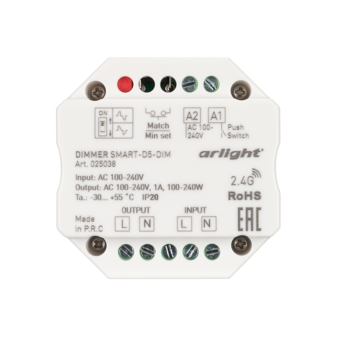 Диммер SMART-D5-DIM-IN (230V, 1A, TRIAC, 2.4G), Arlight, 025038, изображение 2 Диммер SMART-D5-DIM-IN (230V, 1A, TRIAC, 2.4G), Arlight, 025038, изображение 2