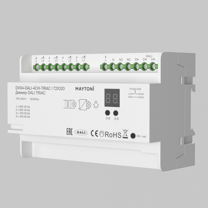 Диммер DALI DT6 четырёхканальный TRIAC 230В DIN 800Вт, 721020, изображение 1 Диммер DALI DT6 четырёхканальный TRIAC 230В DIN 800Вт, 721020, изображение 1