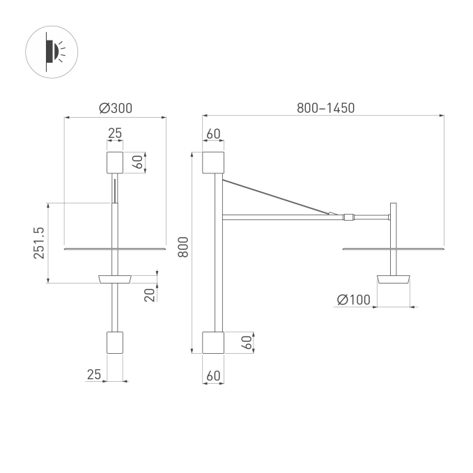 Светильник SP-CAMPANA-WALL-L1450-9W Warm3000 (BK, 130 deg, 230V, TELESCOPIC), Arlight, 059596, изображение 4 Светильник SP-CAMPANA-WALL-L1450-9W Warm3000 (BK, 130 deg, 230V, TELESCOPIC), Arlight, 059596, изображение 4