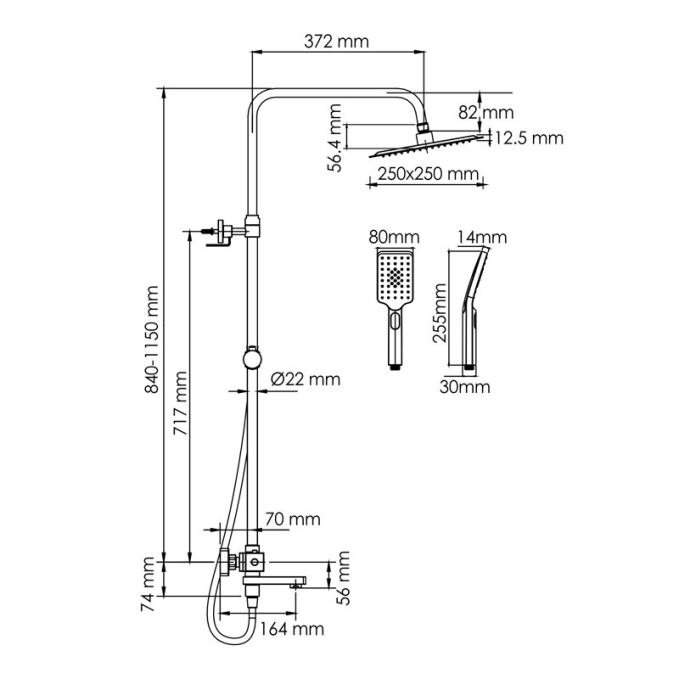Душевая система WasserKRAFT A299.255.130.BM T Душевая система WasserKRAFT A299.255.130.BM T
