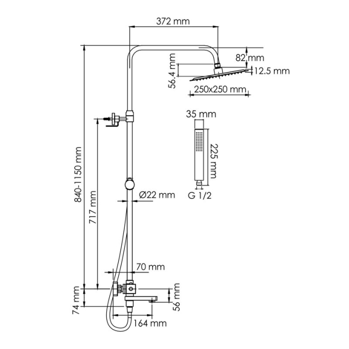 Душевая система WasserKRAFT A299.255.218.BM T Душевая система WasserKRAFT A299.255.218.BM T