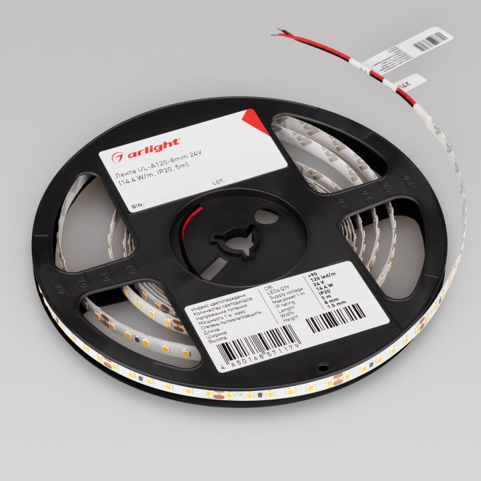 Светодиодная лента UL-A120-8mm 24V Warm2700 (9.6 W/m, IP20, 5m), Arlight, 042298, изображение 2 Светодиодная лента UL-A120-8mm 24V Warm2700 (9.6 W/m, IP20, 5m), Arlight, 042298, изображение 2