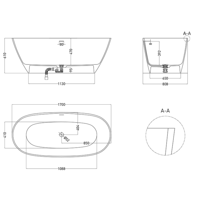 Ванна из искусственного камня Lofo 170x75 UM12112 Gelcoat глянцевая отдельностоящая Ванна из искусственного камня Lofo 170x75 UM12112 Gelcoat глянцевая отдельностоящая