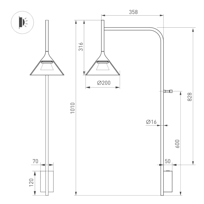 Светильник SP-OMBRELLO-WALL-7W Warm3000 (BK, 30 deg, 230V), Arlight, 059591, изображение 4 Светильник SP-OMBRELLO-WALL-7W Warm3000 (BK, 30 deg, 230V), Arlight, 059591, изображение 4