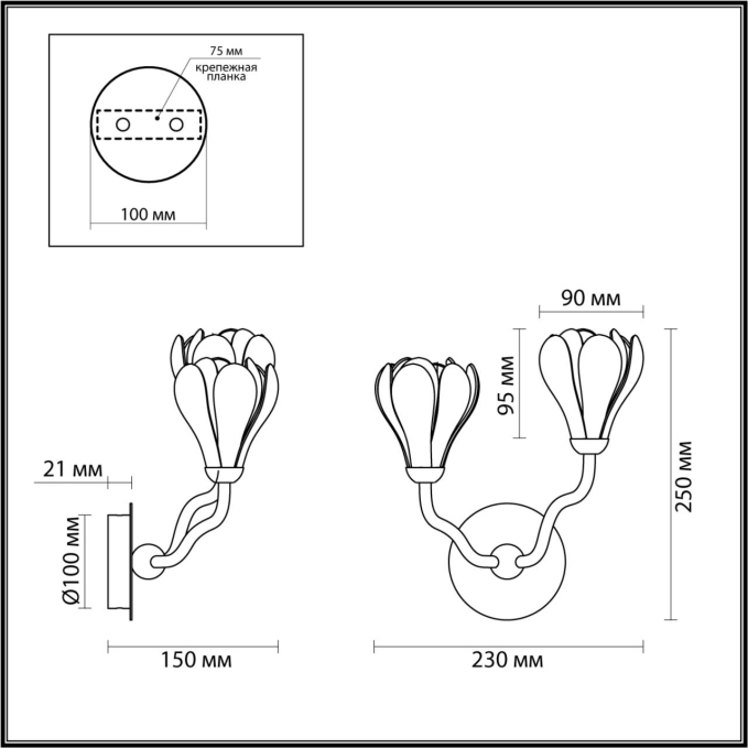 Бра G4 LED 2*5W GARDI MODERN ODL25 553 ODEON LIGHT 5090/2W, схема товара Бра G4 LED 2*5W GARDI MODERN ODL25 553 ODEON LIGHT 5090/2W, схема товара