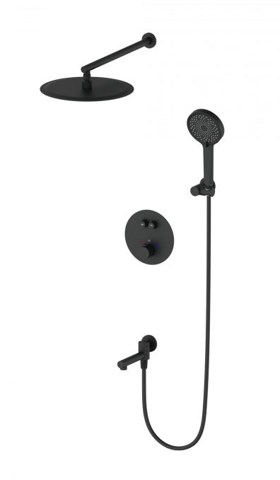 Душевой комплект со смесителем Wonzon & Woghand Stick WW-88929010-MB черный матовый встраиваемый с термостатом Душевой комплект со смесителем Wonzon & Woghand Stick WW-88929010-MB черный матовый встраиваемый с термостатом