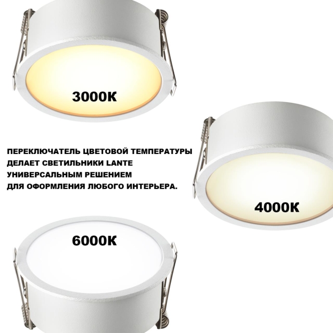 Светильник встраиваемый с переключателем цв. температуры IP20 LED 18W 100-265V 3000К/4000К/6000К LANTE WIR NT26 000 NOVOTECH 359879, фото на белом фоне