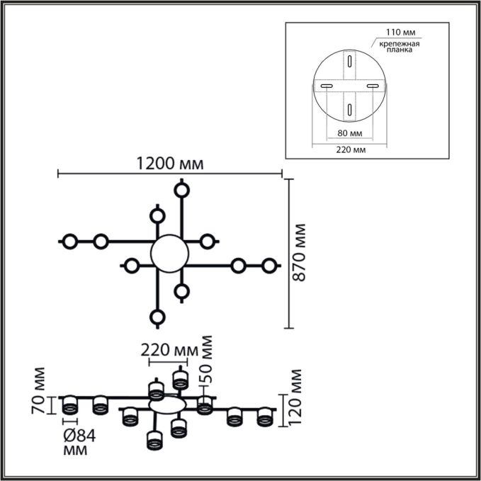 Светильник потолочный GX53 LED 10*7W 220V BENUA COMFI LN26 238 LUMION 8304/10C, схема товара Светильник потолочный GX53 LED 10*7W 220V BENUA COMFI LN26 238 LUMION 8304/10C, схема товара